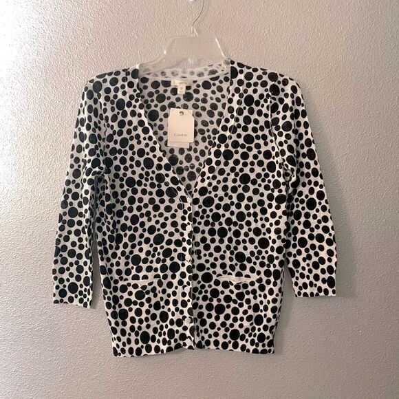 Caslon Sweaters - CASLON linen blend black/white micro dot cardigan 3/4 sleeve pockets women’s XSP